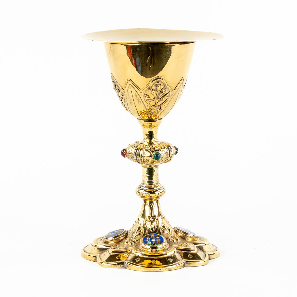 A Gothic Revival Chalice mounted with enamel plaques and cabochons. France. 950/1000.