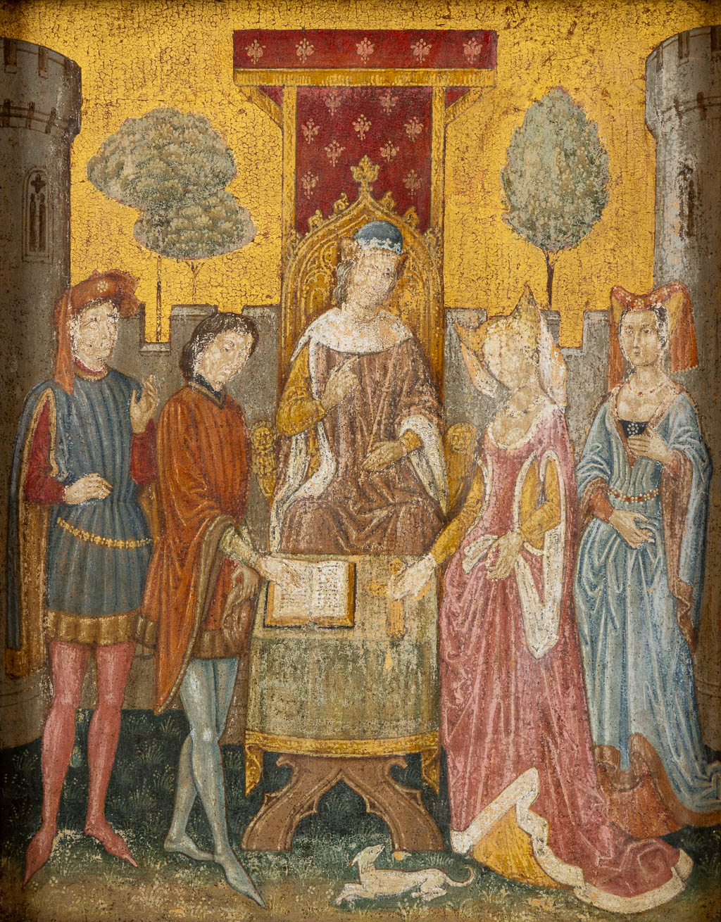 An antique medieval style painting, attributed to 'The Spanish Forger', 19th/20th C. (W:22,5 x H:29 cm)