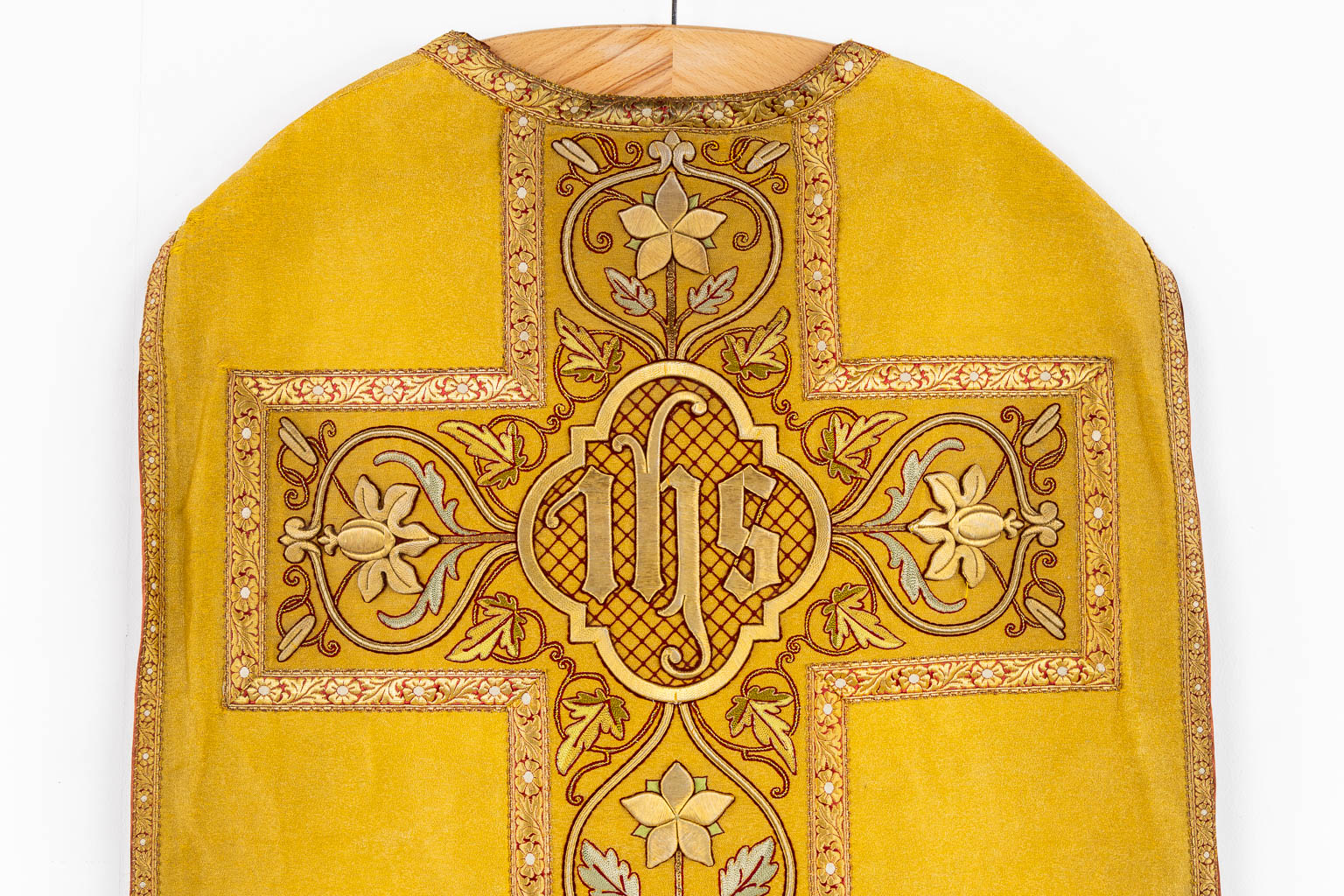 A set of Dalmatics and a Roman Chasuble, added a Chasuble and stola, maniple. Embroideries. Made around 1910.  Church use.