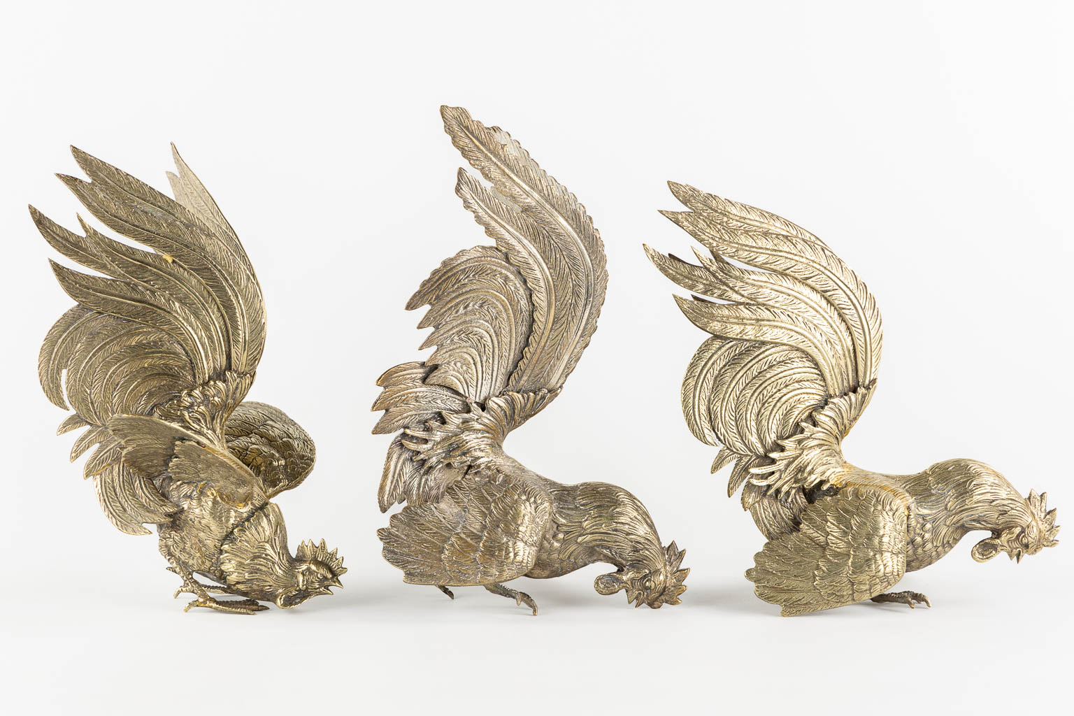 Six Pheasants and Roosters, silver-plated metal. (L:17 x W:26 x H:21 cm)