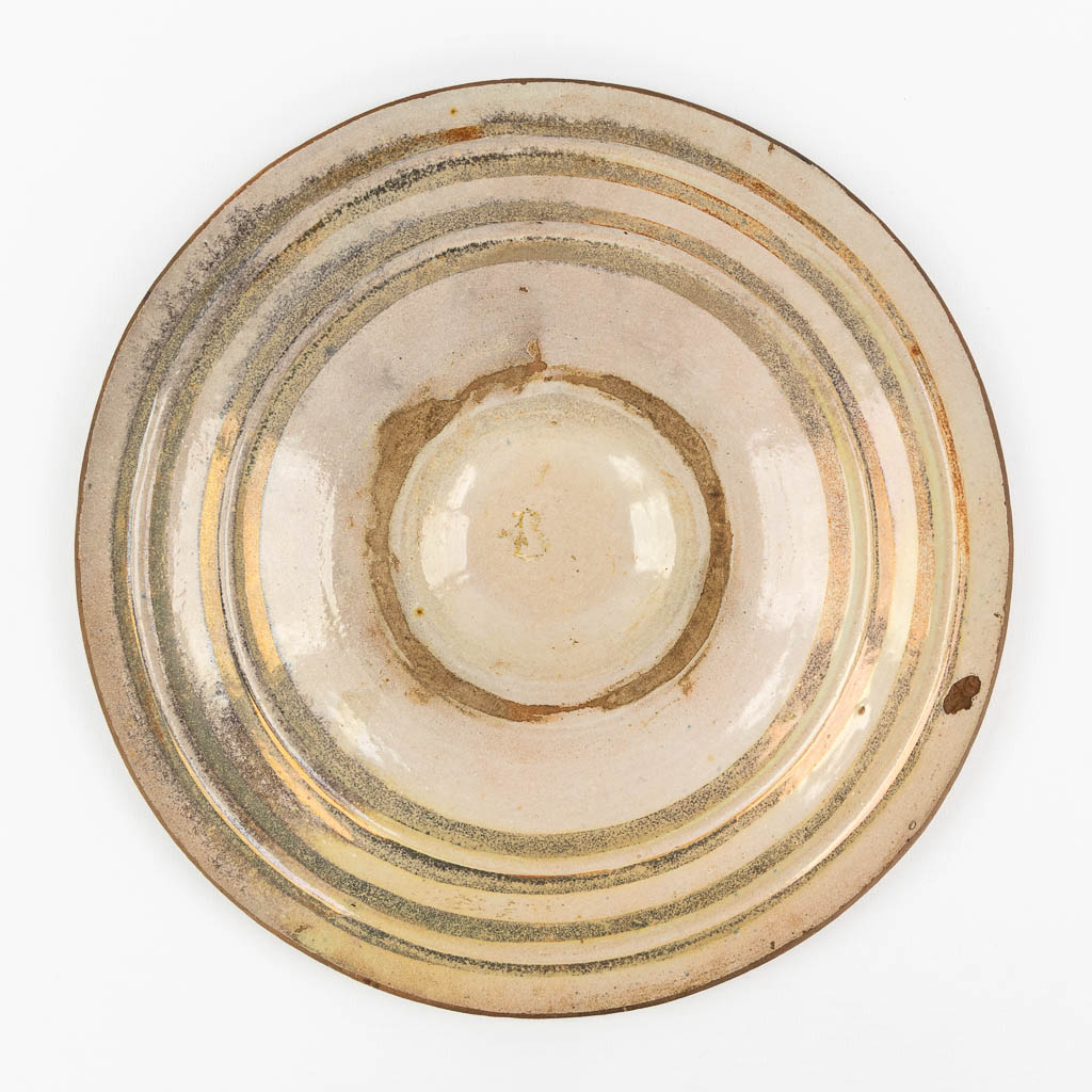 A Hispano Moresque plate, added a stoneware vase and bowl. 