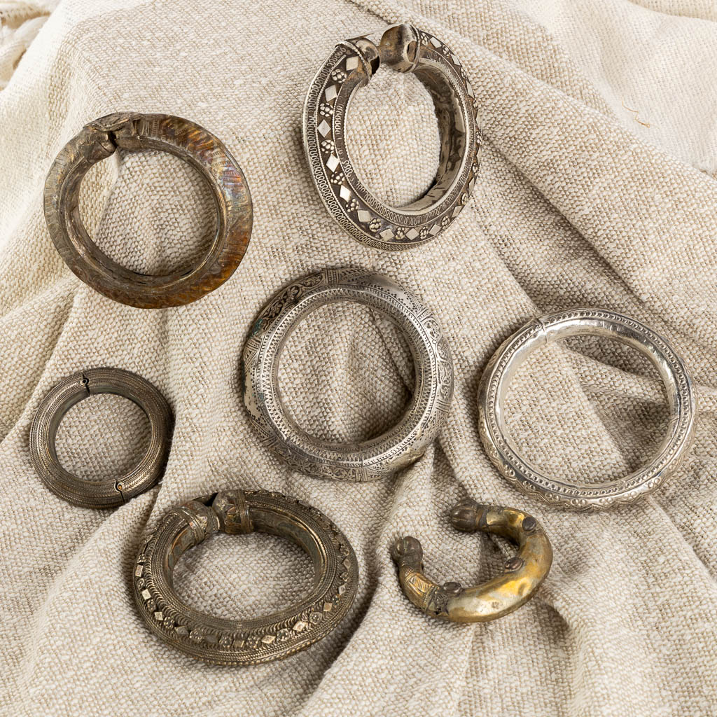 Seven silver and silver-plated Rachaida or Bedouin bracelets.