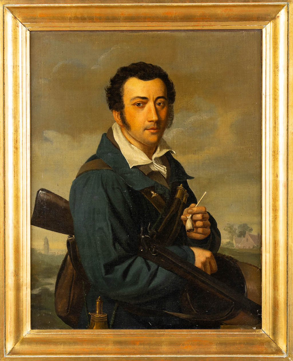 French School, Portrait of a Soldier, oil on canvas. Empire Period. (W:64 x H:82 cm)