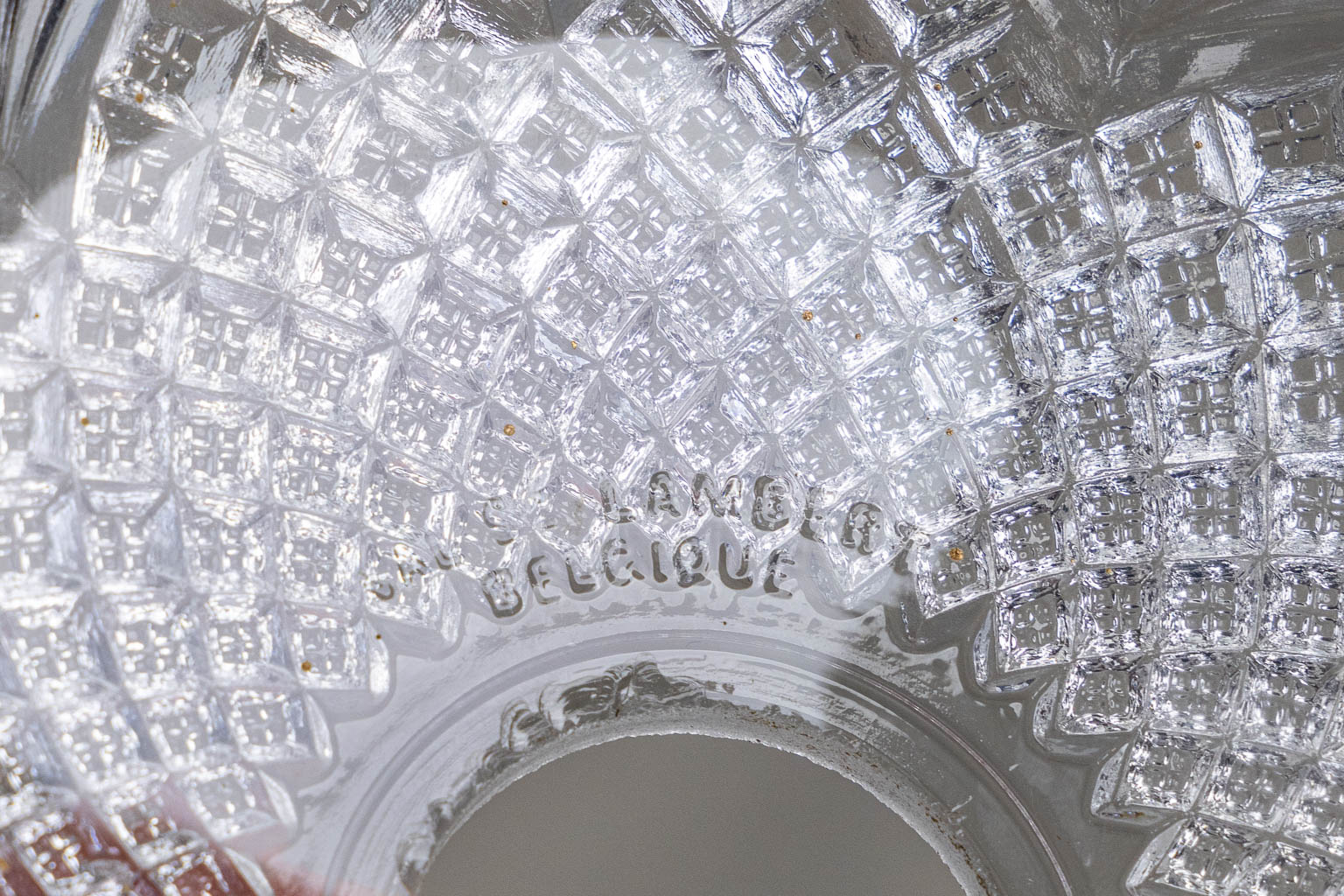 An antique chandelier, metal and cut crystal, Val Saint Lambert. Early 20th C. (H:100 x D:74 cm)