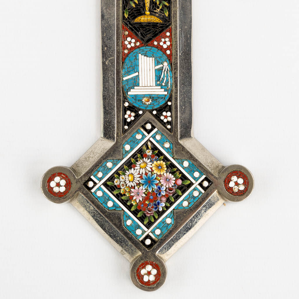 A large crucifix and Corpus Christi, richly finished with Mirco-Mosaic. Circa 1900. (W:28 x H:50 cm)