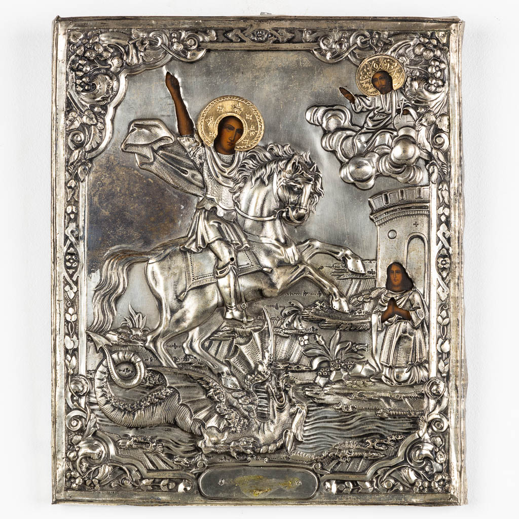 An antique Russian icon with a silver rizza 