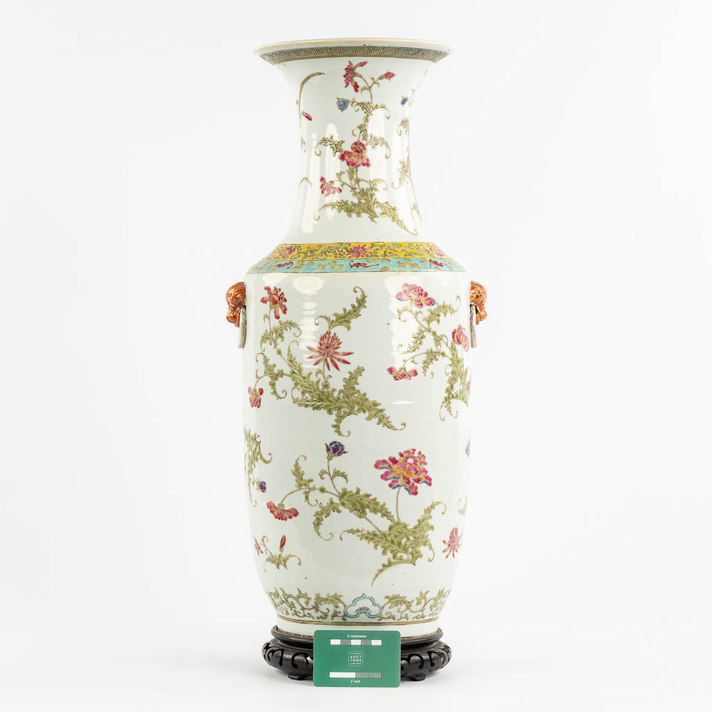 A Chinese vase with a floral decor, late 19th C. (L:21 x W:25 x H:60 cm)