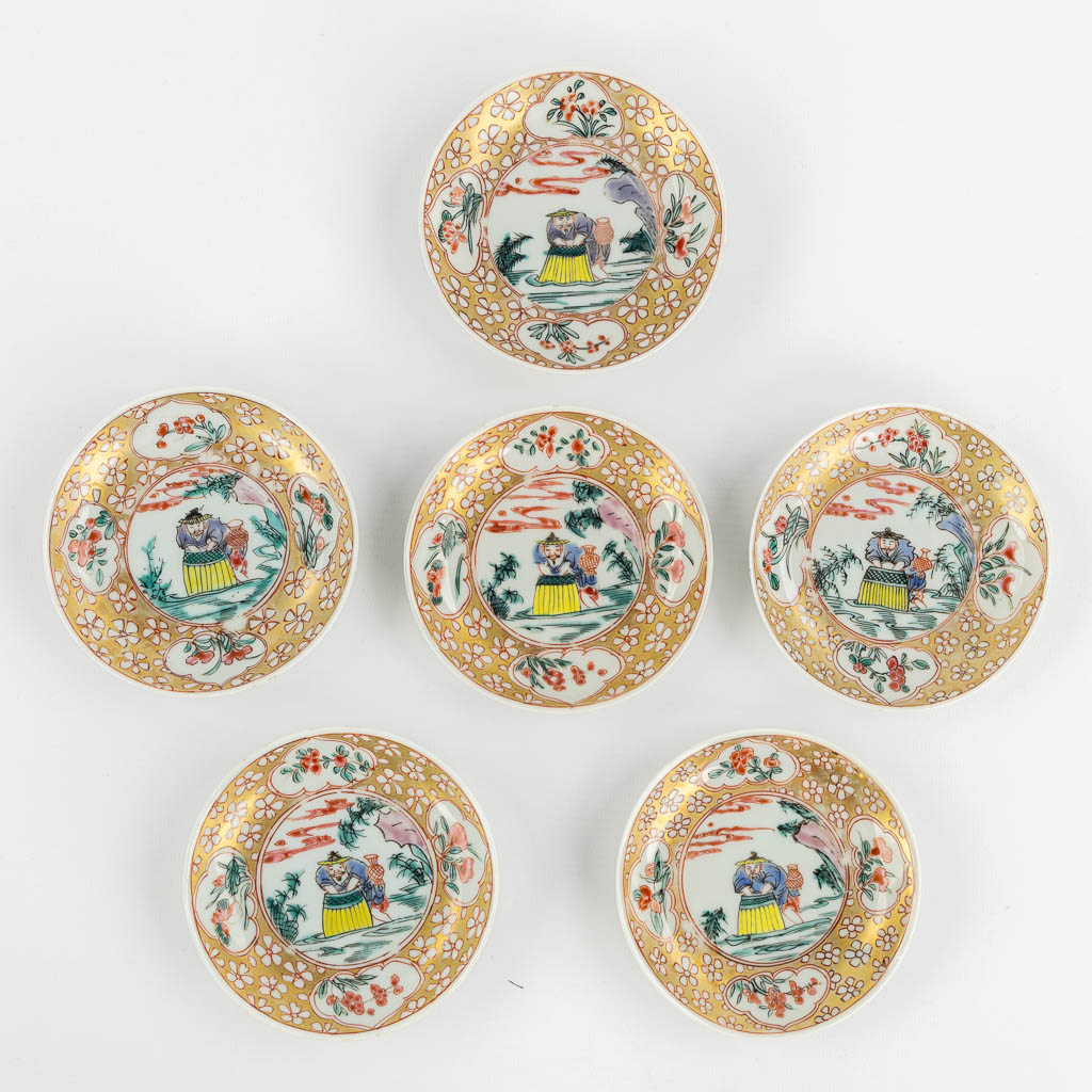 Six cups and saucers, Chinese Eggshell porcelain, Yongzheng period. (H:5,5 x D:3,5 cm)