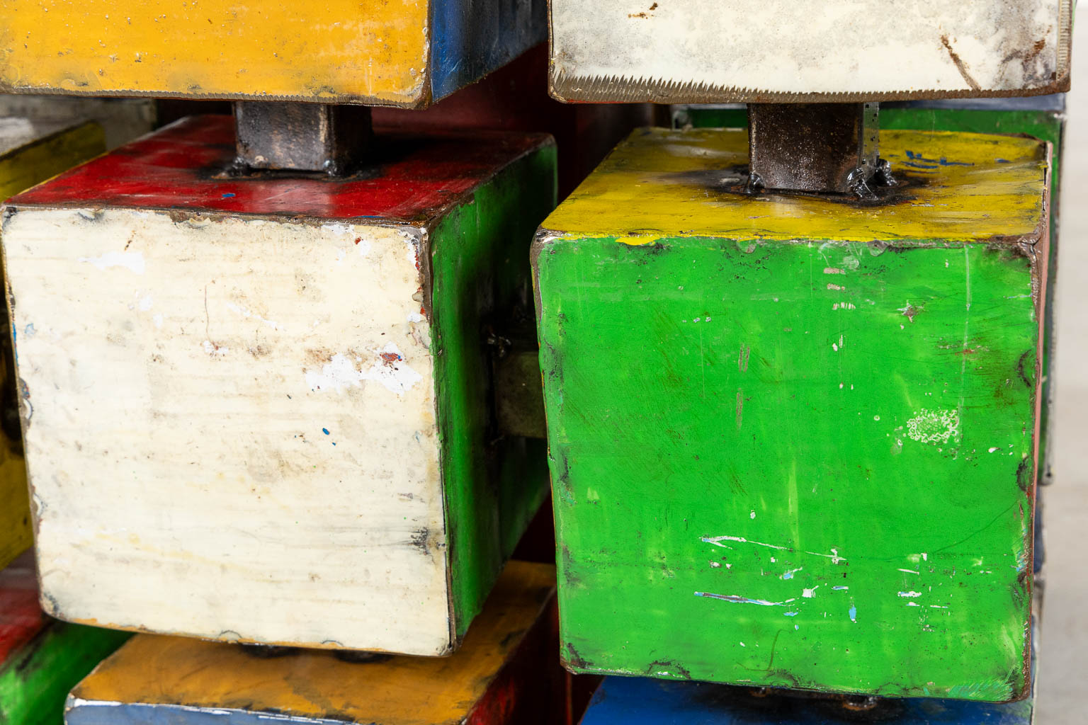 A mid-century side table in the shape of a Rubik's Cube 