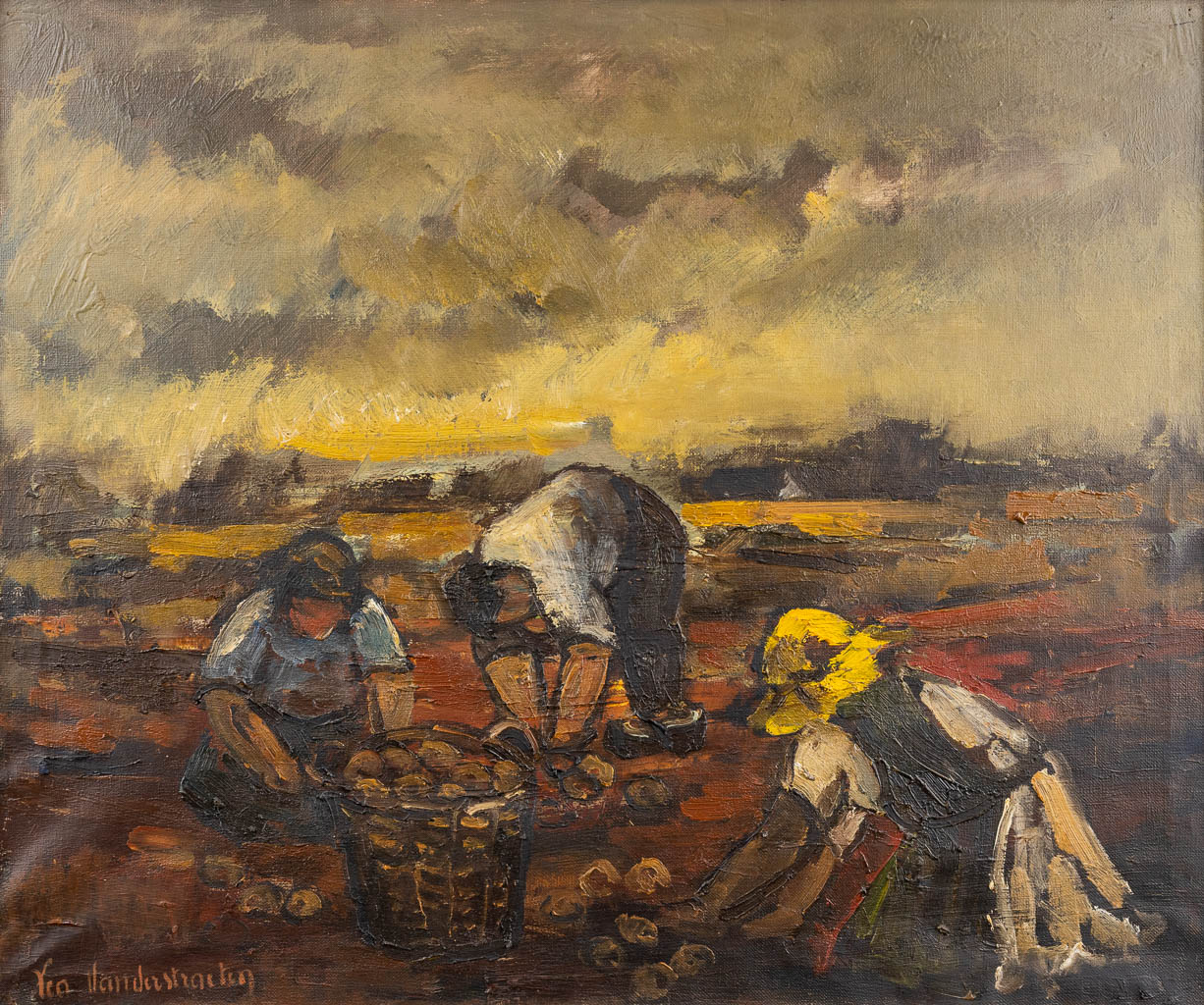 Lea VANDERSTRAETEN (1929) 'Farmers in the field' oil on canvas. (W: 60 x H: 50 cm)