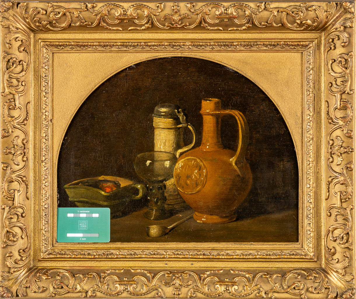 Two antique still life paintings, oil on canvas and panel. 19th C. 