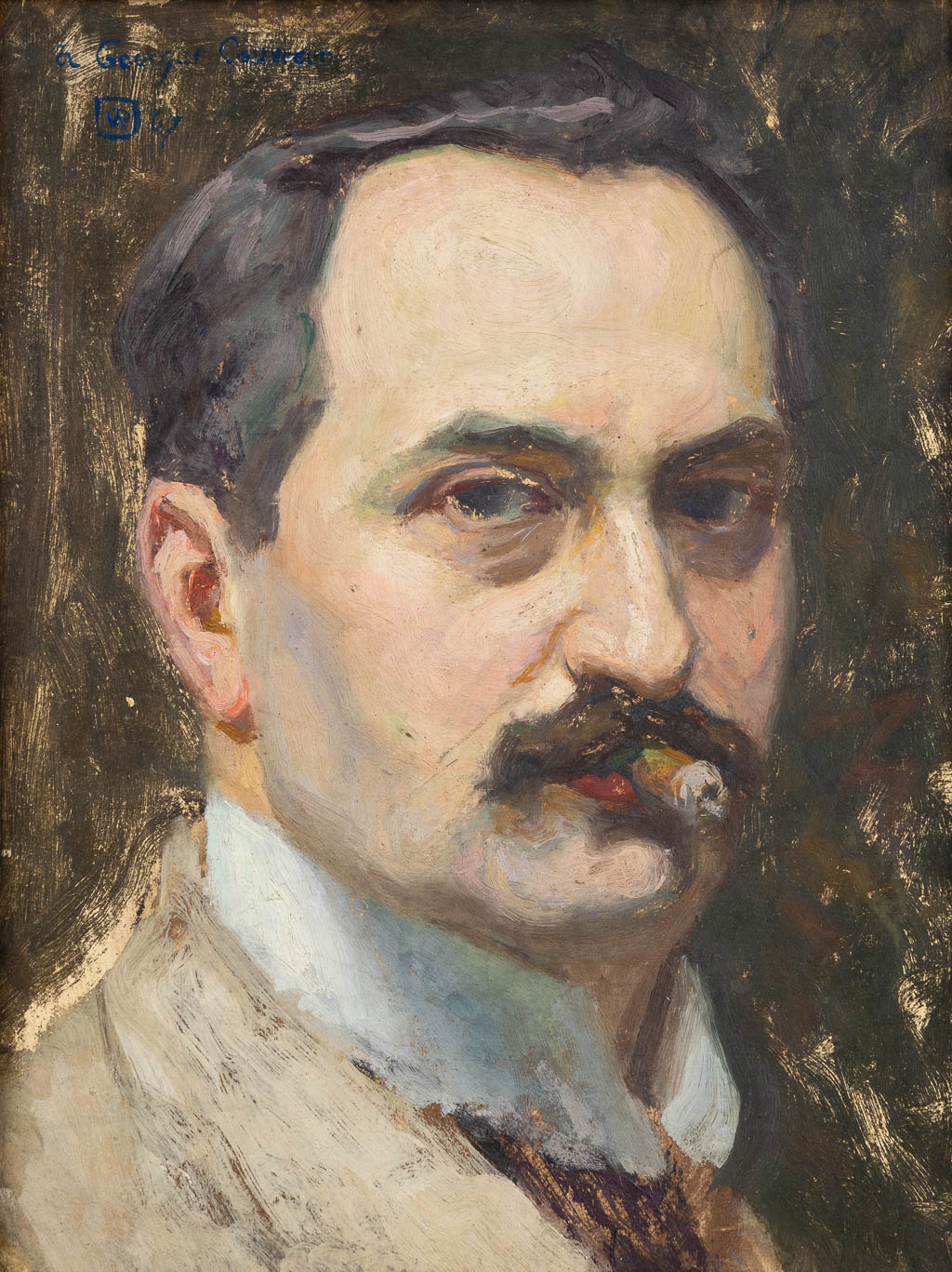 Toegewezen aan Théo VAN RYSSELBERGHE (1862-1926) 'Portret van Georges Couvreur', 1907. (W:27 x H:35 cm)