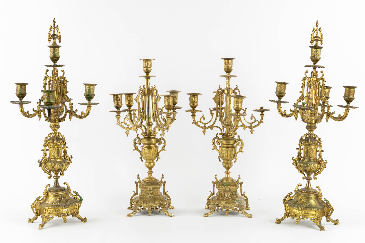 Two pairs of candelabra, bronze. (H:55,5 cm)