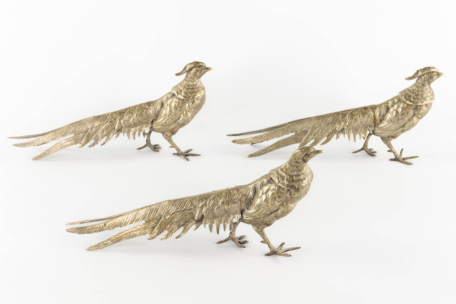 Six Pheasants and Roosters, silver-plated metal. (L:17 x W:26 x H:21 cm)