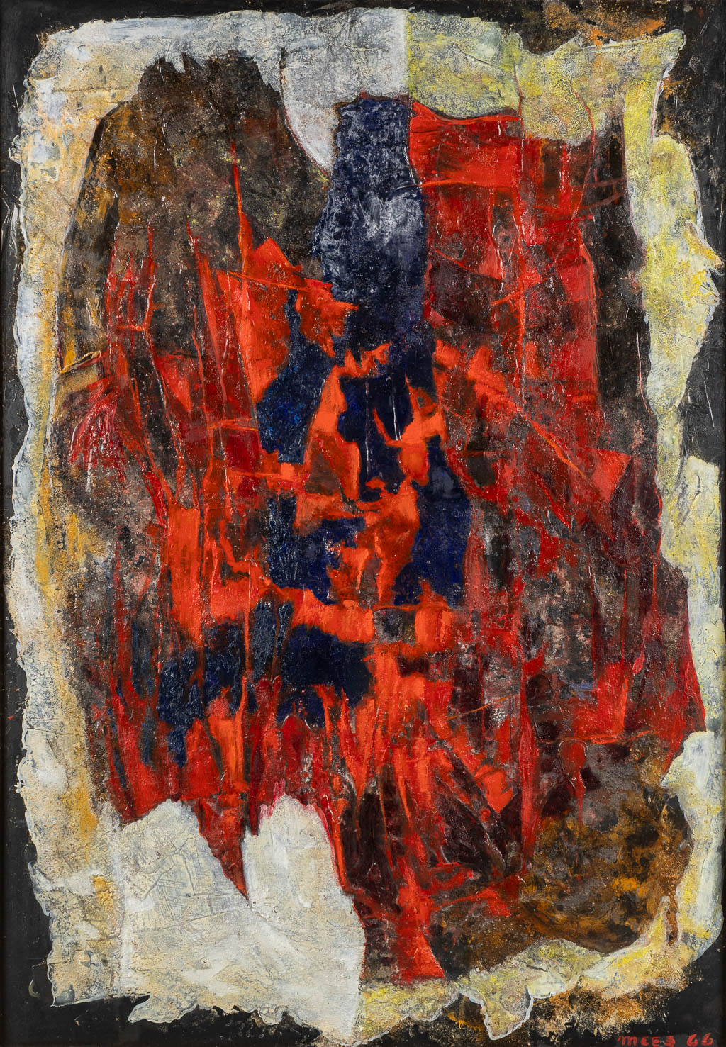 Jozef MEES (1898-1987) 'Abstracte Compositie' olie op board. 1966. (W:92 x H:132 cm)