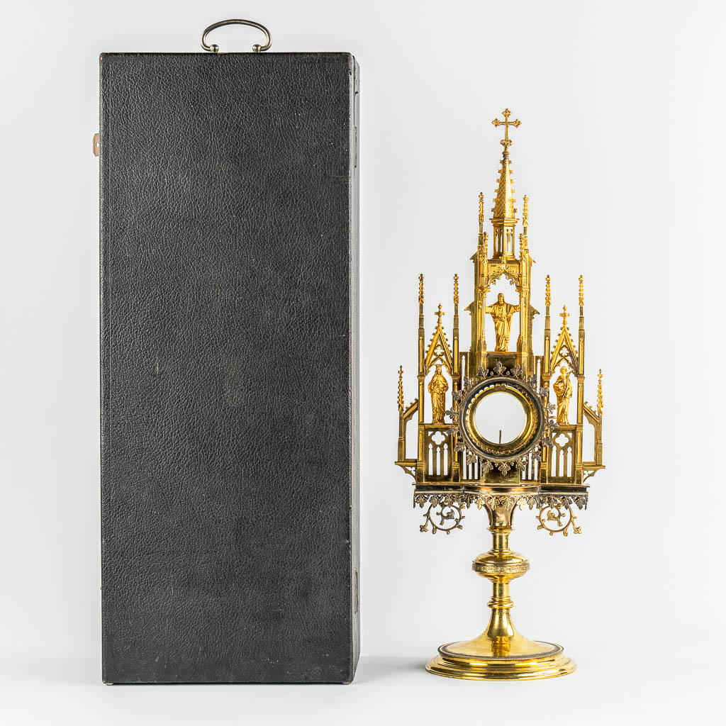 A gilt brass Tower Monstrance, Gothic Revival. (c.1900). 