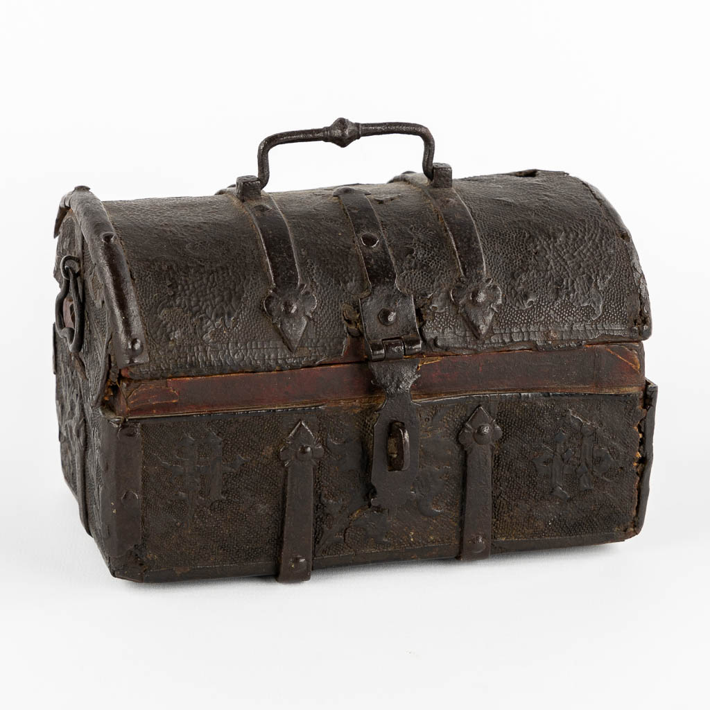 An antique money chest, Gothic, 15th C.