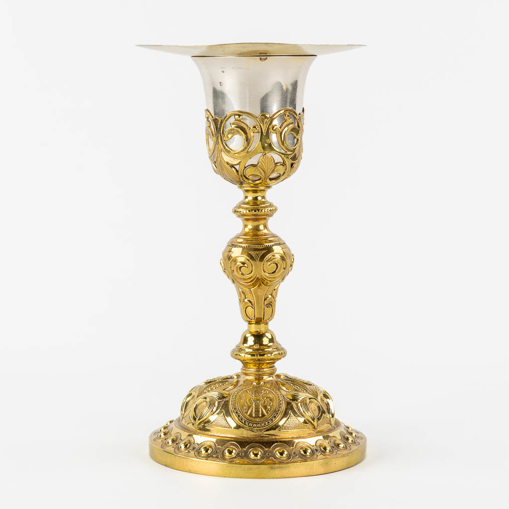 A Baroque Revival Chalice, brass with a silver cuppa, Objects of Passion decor. 19th C.