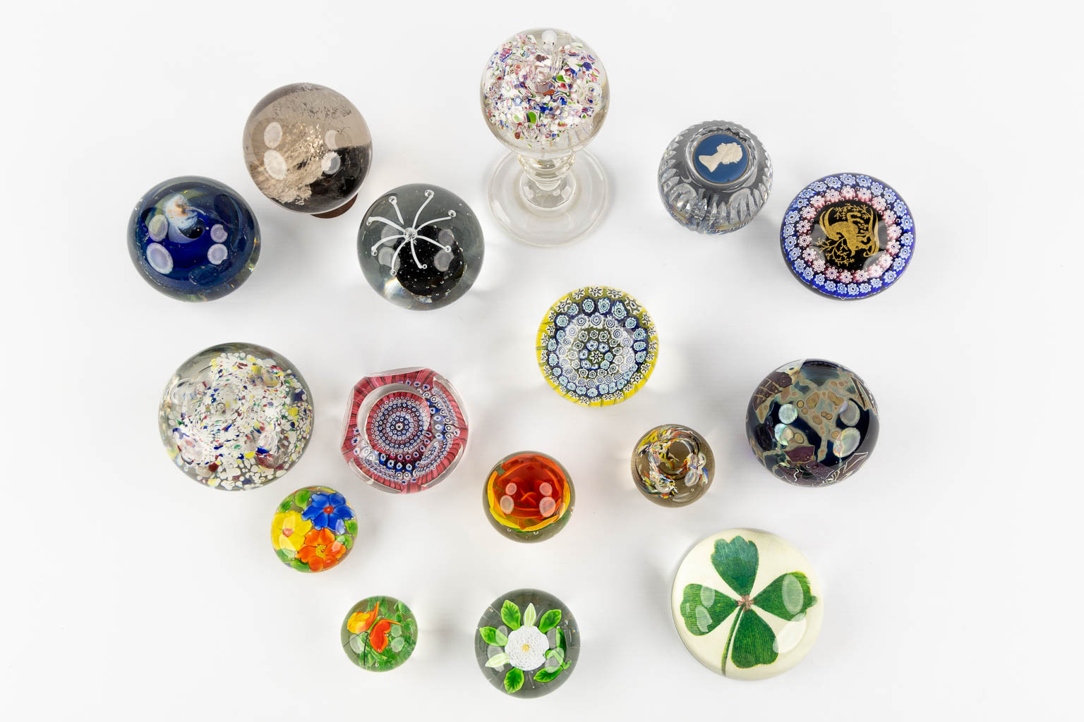 Louis Leloup, John Derian, Rock Crystal, a collection of 13 paperweights. (H:15 cm)