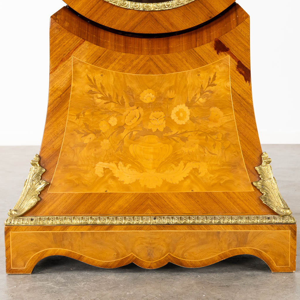 A large marquetry inlay Grandfather clock, mounted with bronze. Circa 1970. (L:32 x W:61 x H:220 cm)