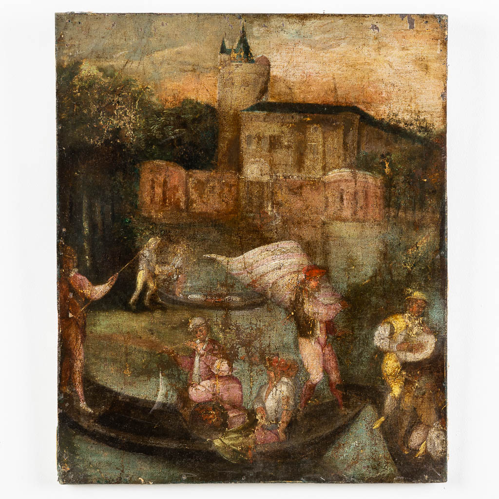 An antique painting, 'The Gondola', probably early 17th C. (W:54 x H:65 cm)