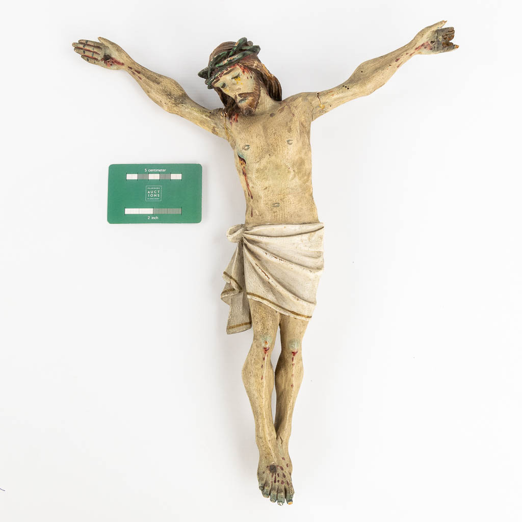 A wood-sculptured Corpus Christi, 19th C. (W:35 x H:40 cm)