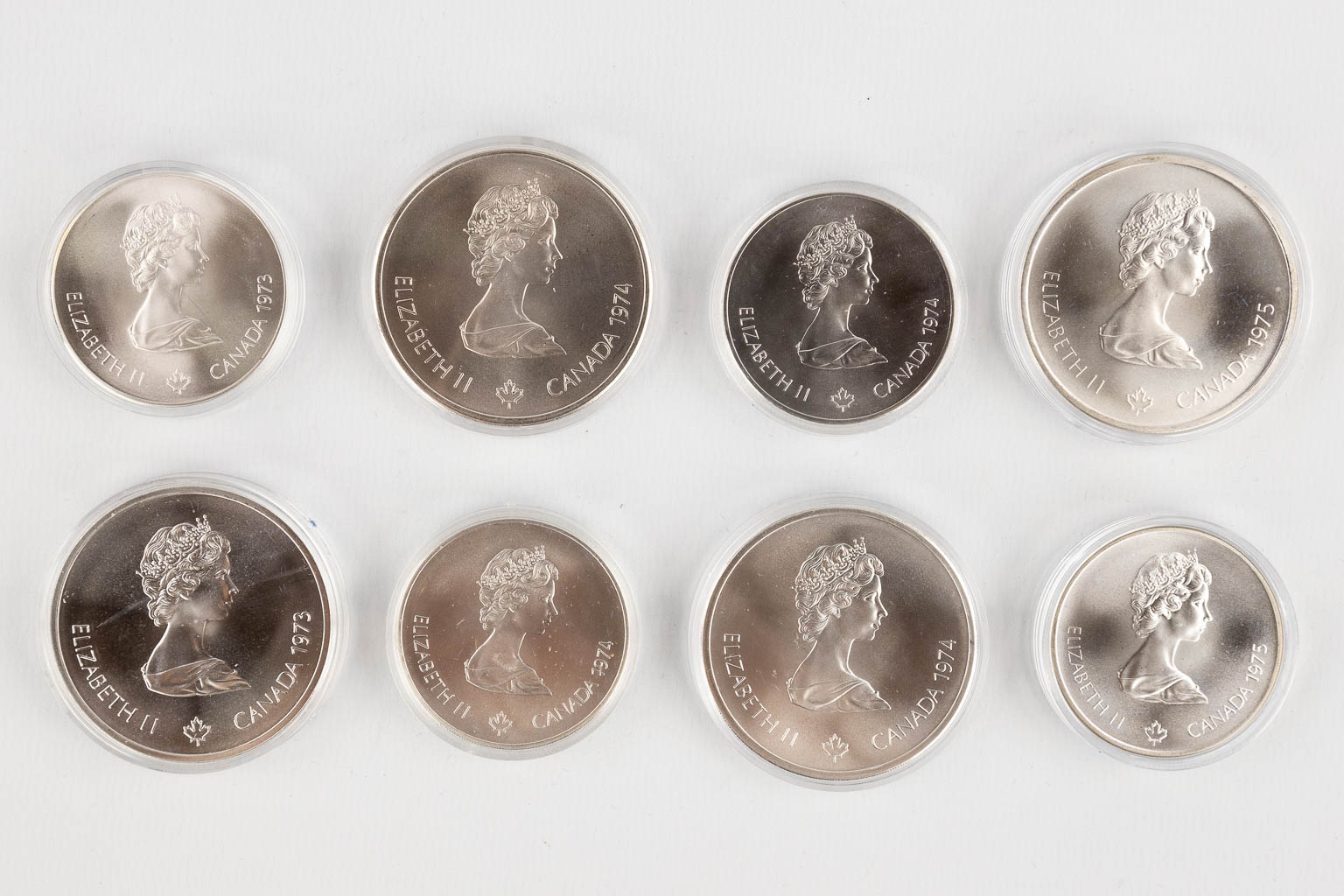 Canadian Olympic Silver Coins 1976, for the Olympic games in Montreal. (D:22,5 x W:40 x H:5 cm)