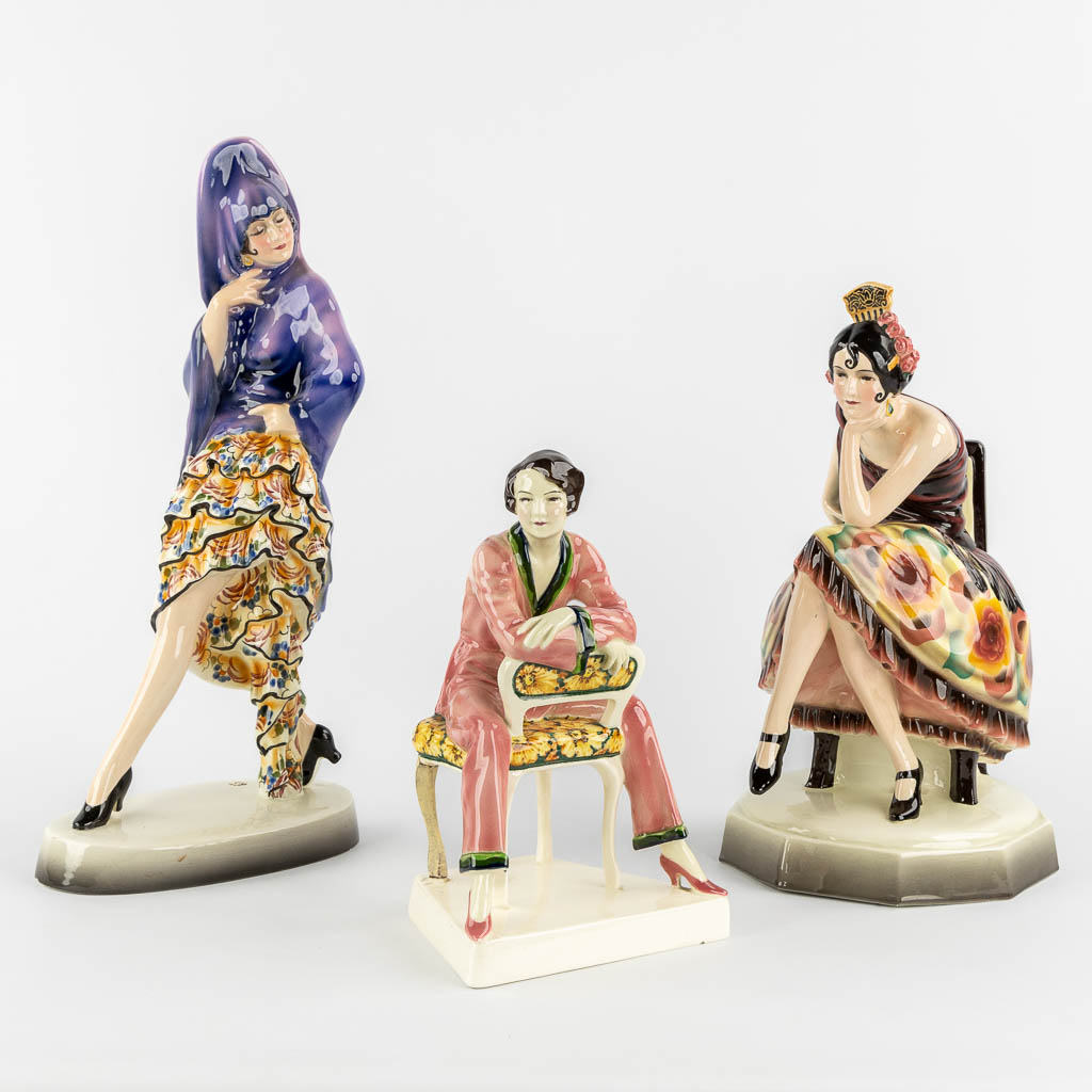 Josef LORENZL (1892-1950) for Goldscheider Wien, three figurines. (H:43 cm)