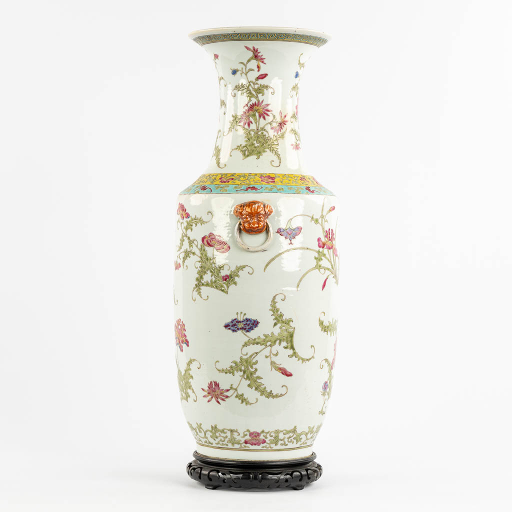 A Chinese vase with a floral decor, late 19th C. (L:21 x W:25 x H:60 cm)