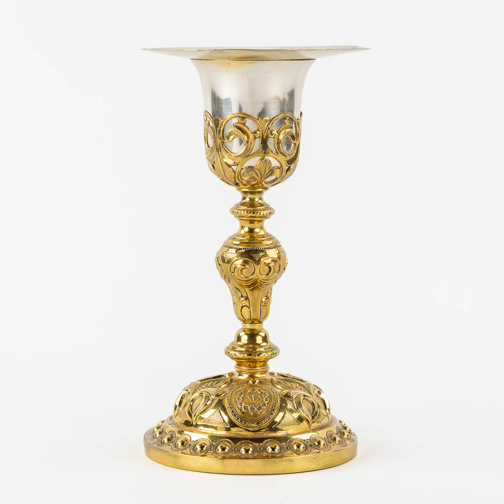 A Baroque Revival Chalice, brass with a silver cuppa, Objects of Passion decor. 19th C.