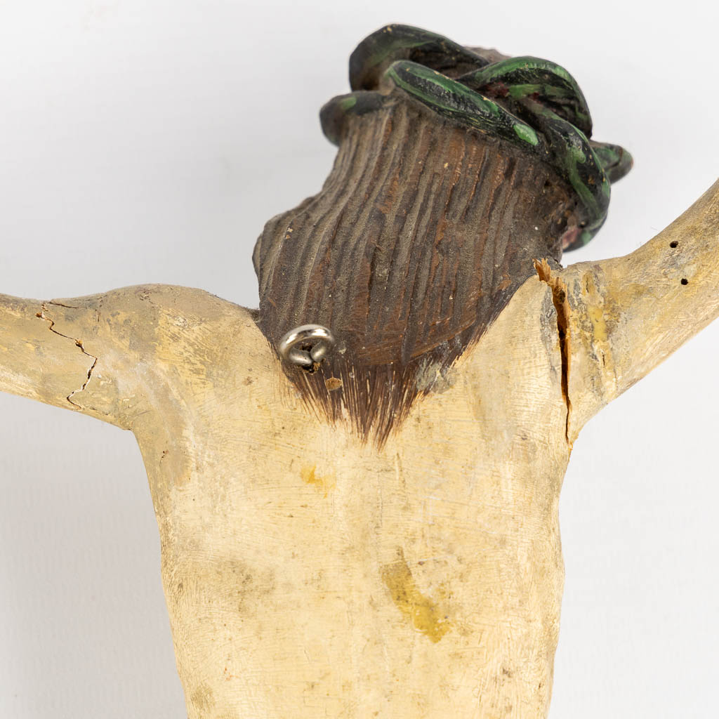 A wood-sculptured Corpus Christi, 19th C. (W:35 x H:40 cm)