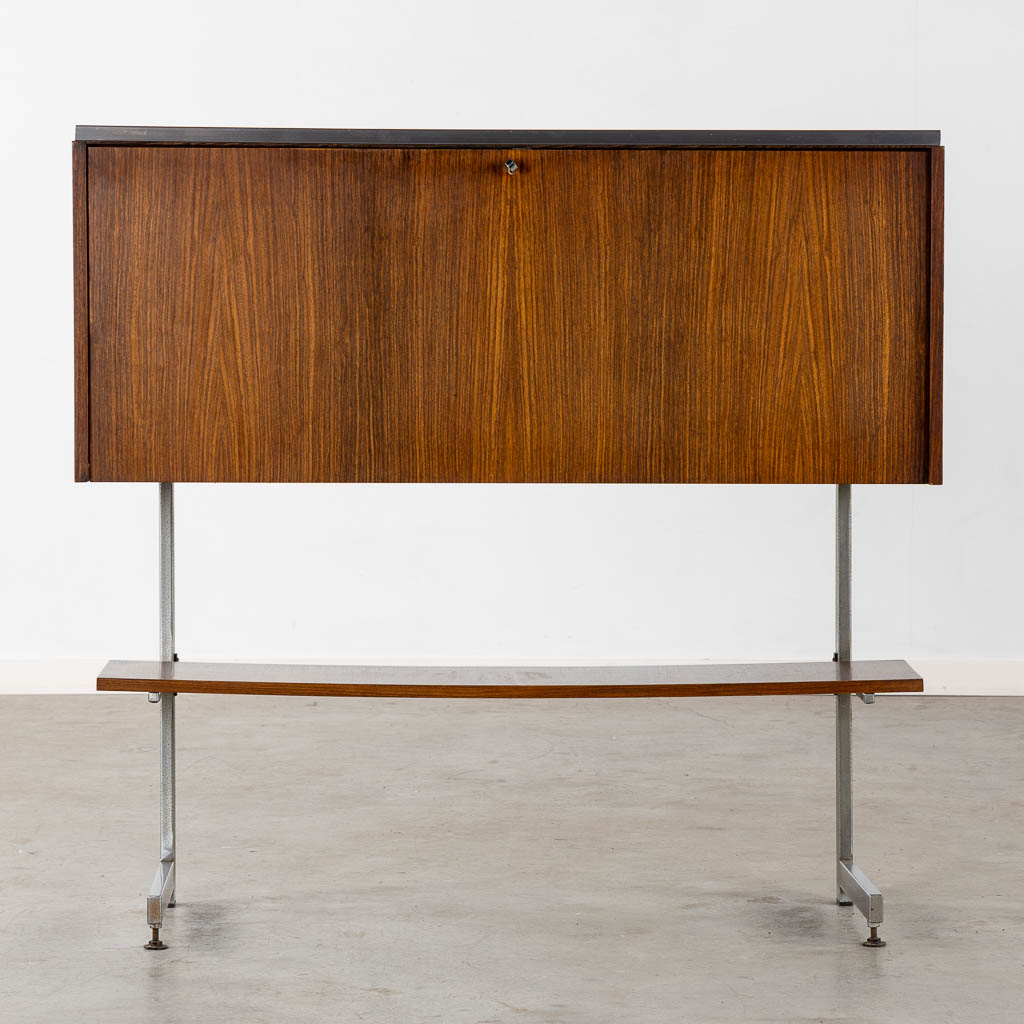 A mid-century Bar Cabinet, veneer and chomed metal. Roger De Winter. (L:39 x W:119 x H:113 cm)