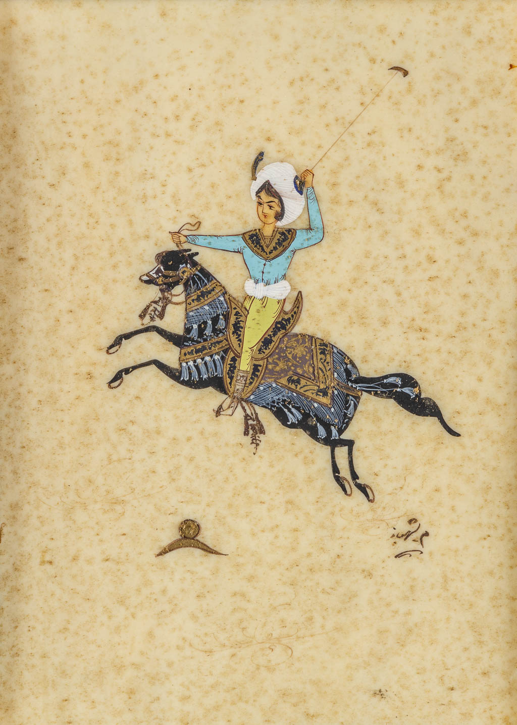 Indian School, 8 Eqestrian Miniature paintings on bone. (W:17 x H:10,5 cm)