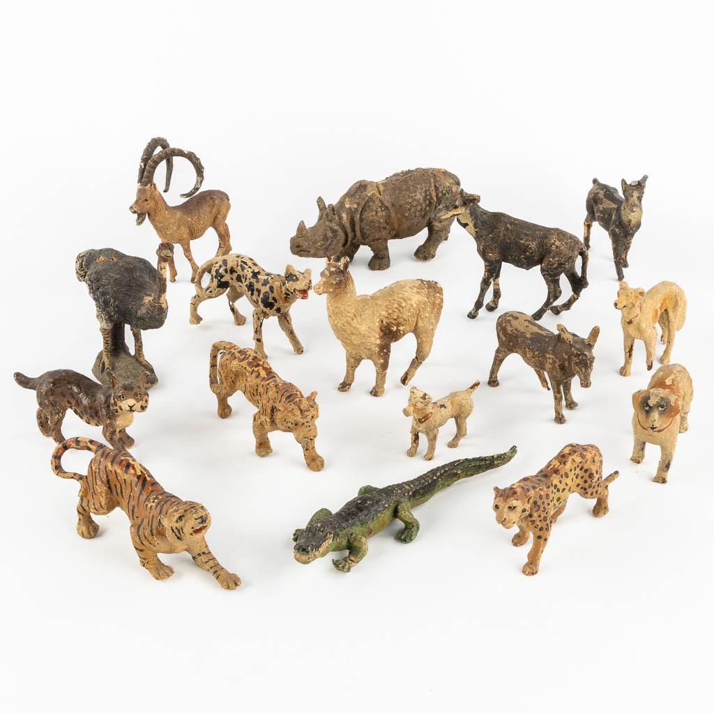 Sixteen toy figurines, patinated. First half of the 20th C.