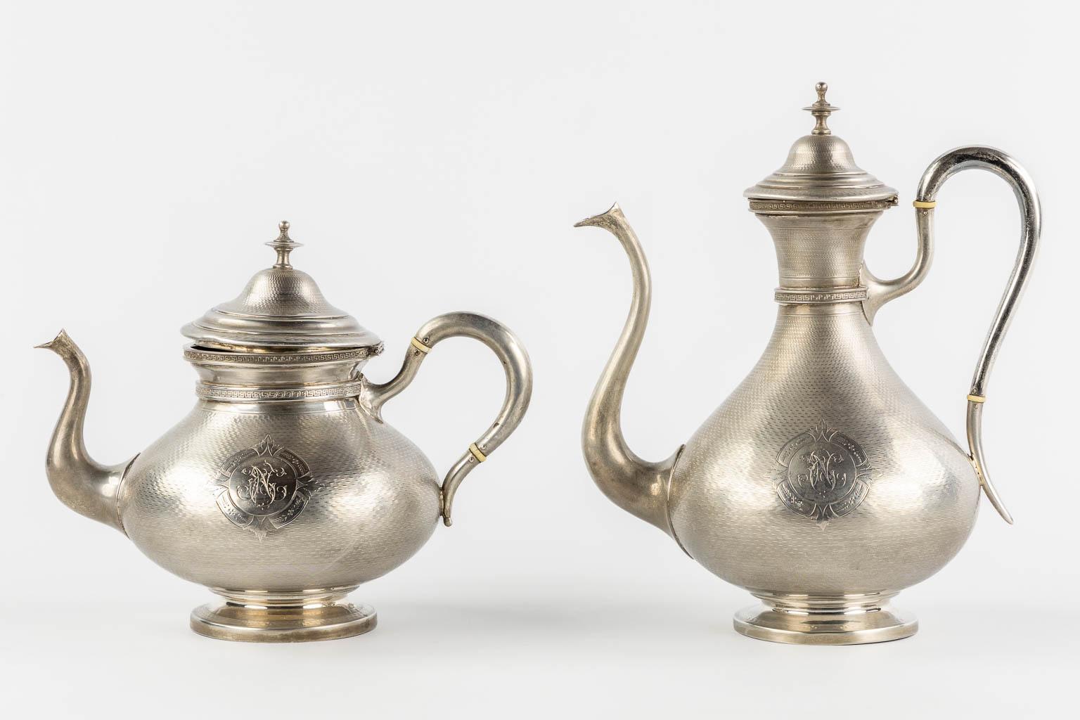 Jean-François VEYRAT (XIX) 'Four piece coffee and tea service, silver'. 1,796kg. (H:26 cm)