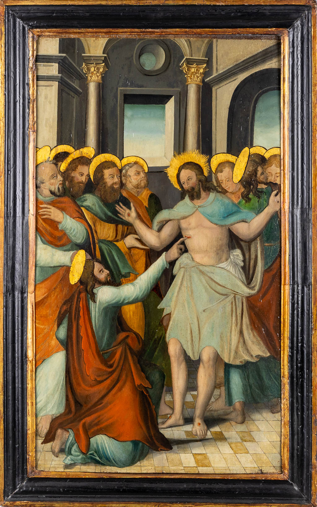 Doubting Thomas The Apostle, oil on panel, Germany. 16th C. (W:62 x H:104 cm)