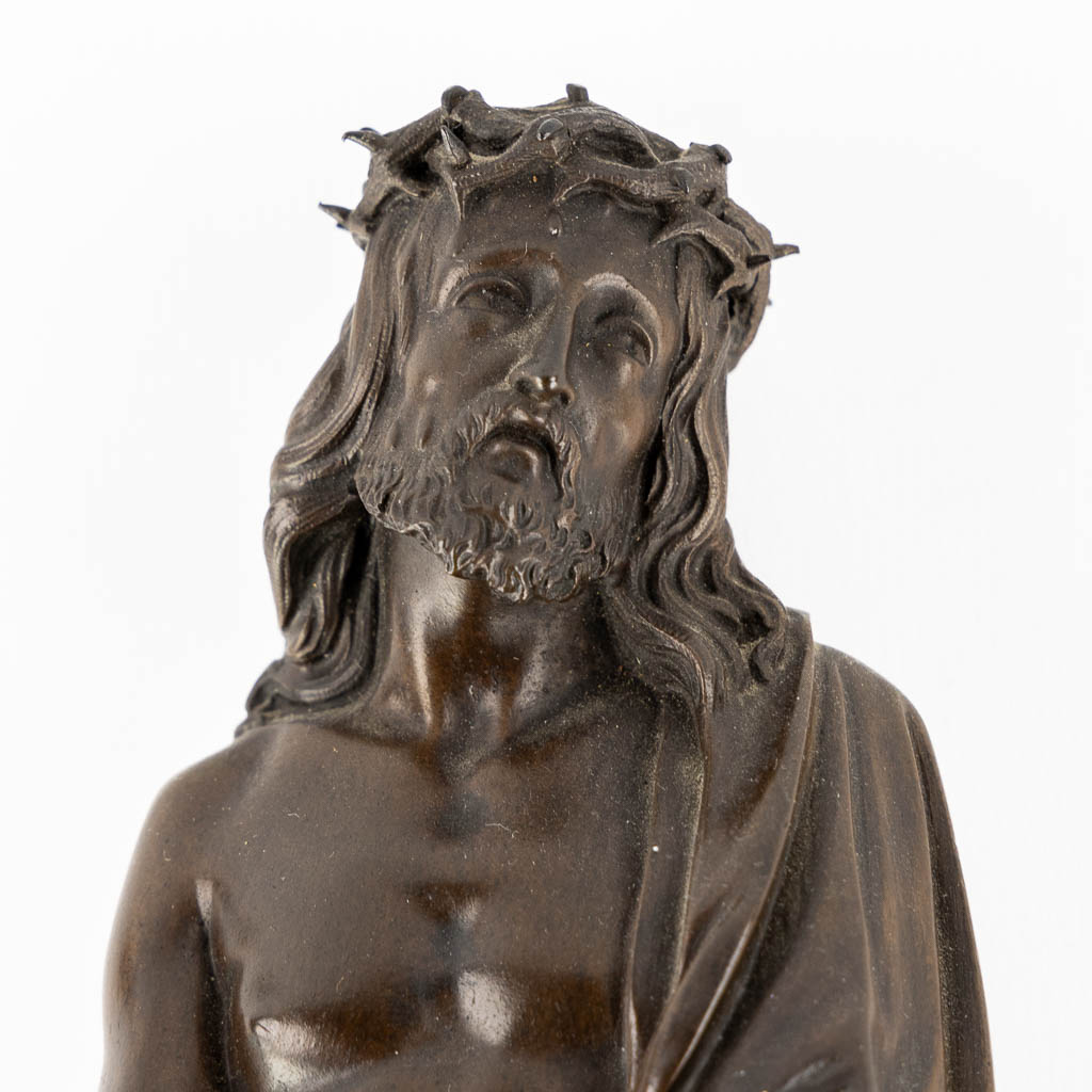 A fine holy water font 'Christ bound to the column, patinated bronze. 19th C.