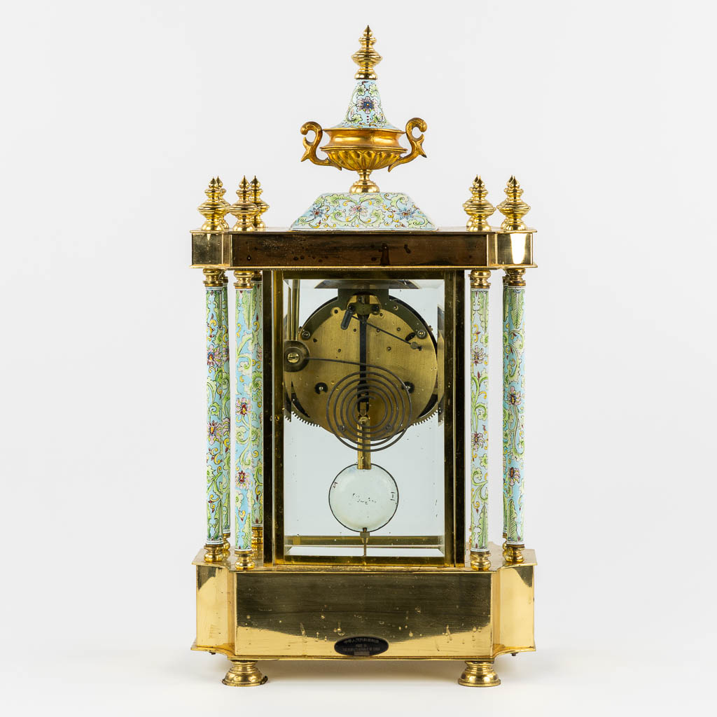 A brass and cloisonné enamel mantle clock, 20th C.