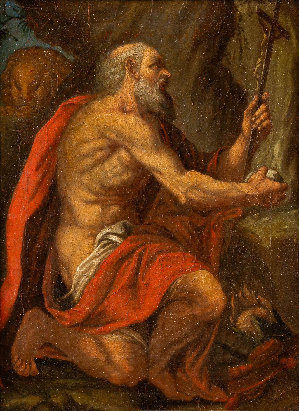 A painting 'Saint Jerome of Stridon' oil on canvas. 18th C. (W:22,5 x H:29 cm)