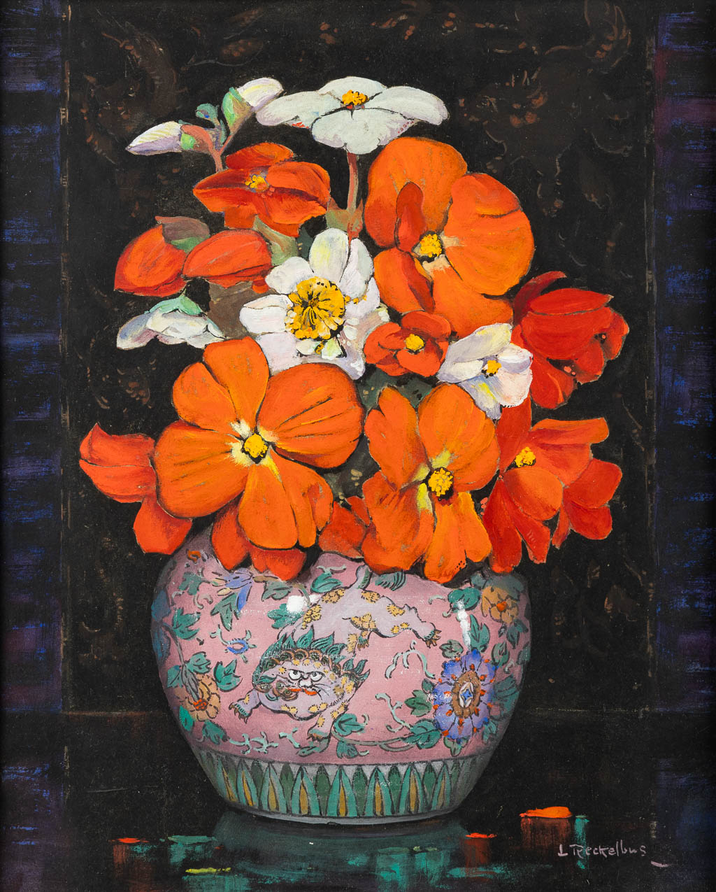 Louis Joseph RECKELBUS (1864-1958) 'Flowers in a Chinese Vase'. (W:64 x H:82 cm)