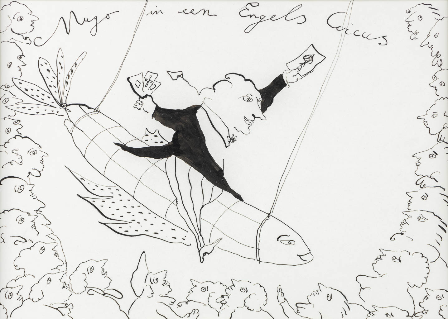 MUGO (1954) 'Mugo in een Engels Circus' pen op papier. (W:30 x H:22 cm)