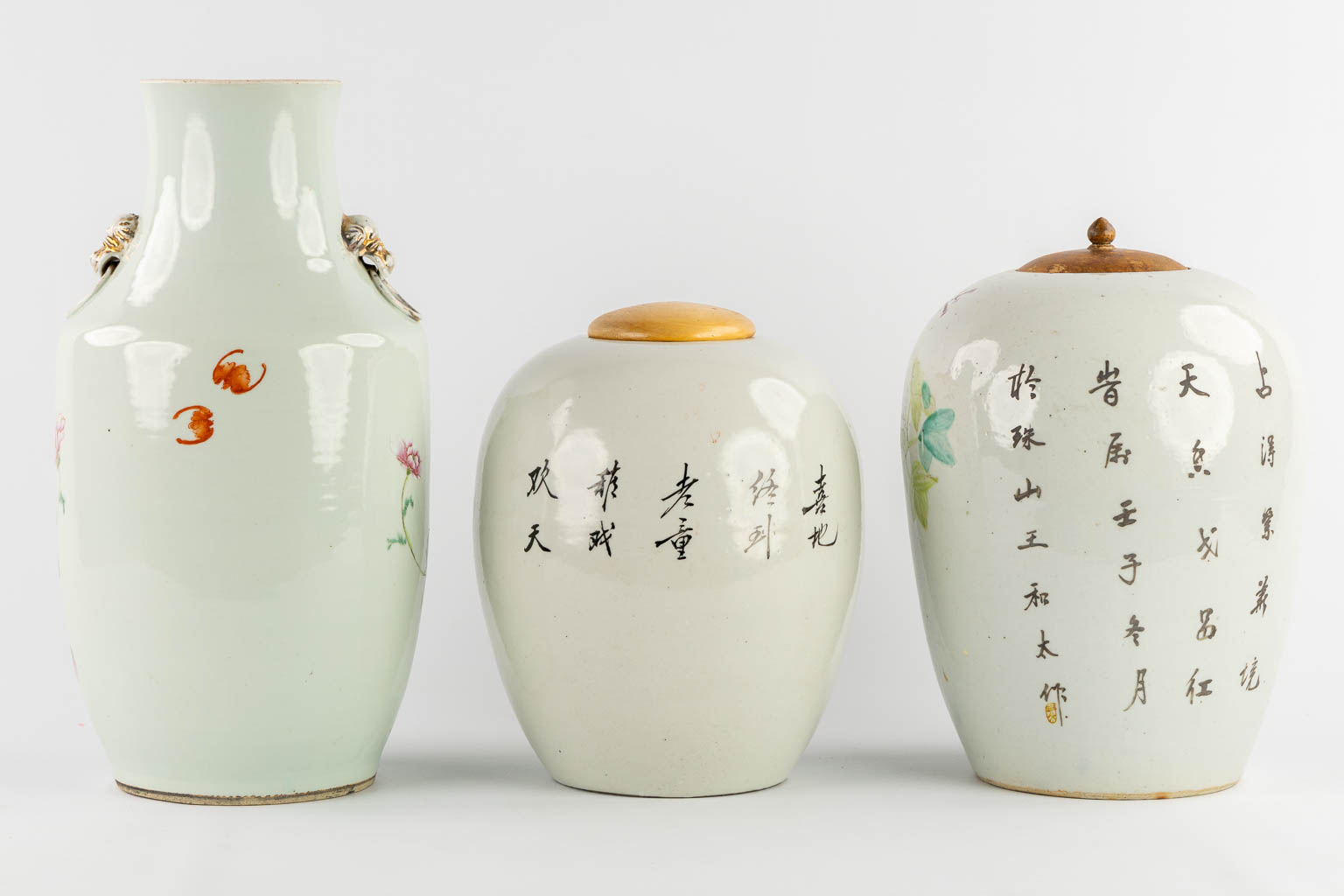 Six Chinese vases, Famille Rose. 