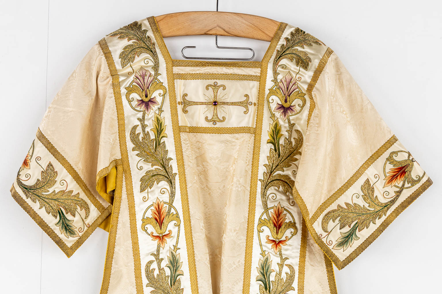 A pair of Dalmatics and a Cope, Thick Gold Thread Embroideries and Cabochons. 