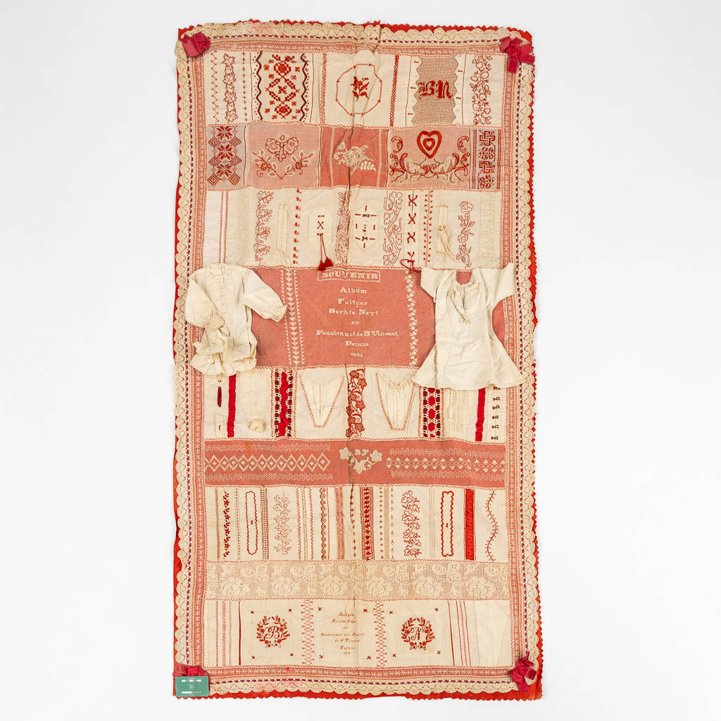 A samplework with lace, knitting and embroideries. 1894. (W:95 x H:188 cm)