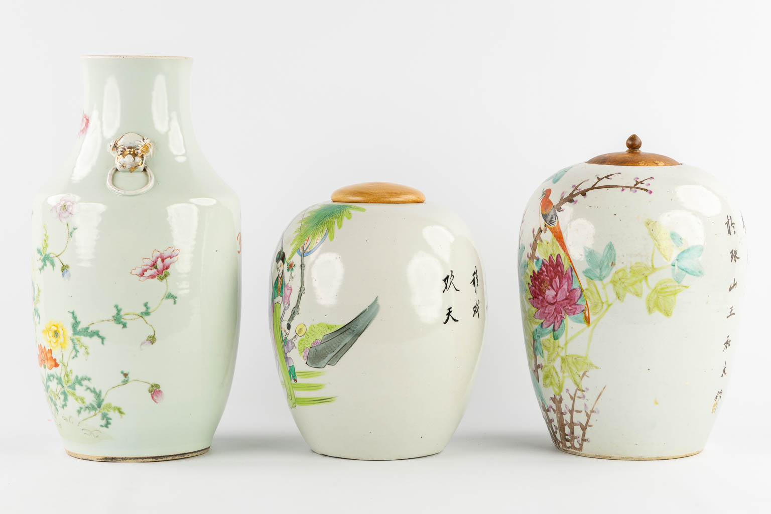 Six Chinese vases, Famille Rose. 