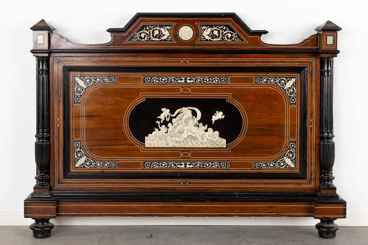 Italian school, a bed frame, marquetry inlay. 19th C. (L:218 x W:151 x H:150 cm)