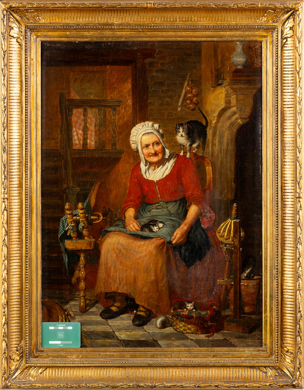 Auguste DE MERSSEMAN (1808-c.1880)(Attr.) 'Oude vrouw met haar katten' 19de eeuw. 