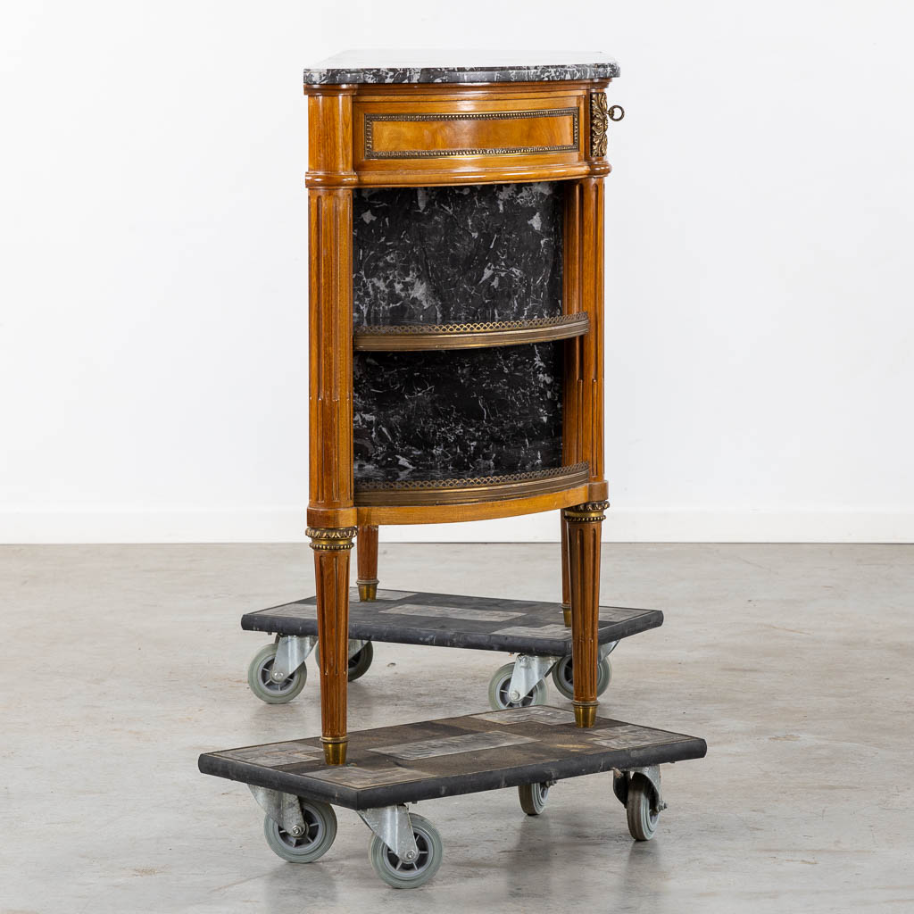 A console table with three drawers, marble top. Louis XVI style. (L:43 x W:154 x H:92 cm)