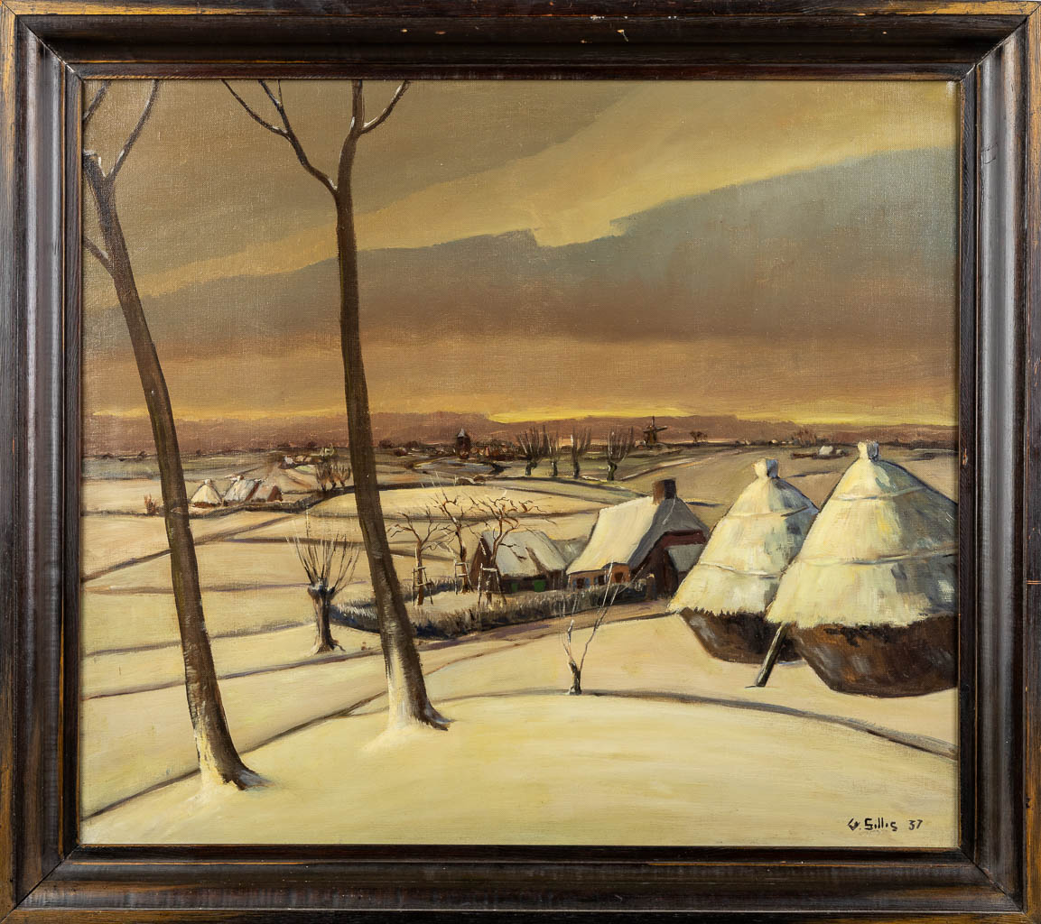 Winterlandschap, een schilderij, getekend G. Gillis, 1937. (W:80 x H:70 cm)