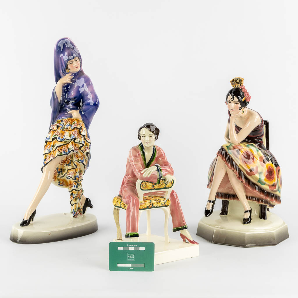 Josef LORENZL (1892-1950) for Goldscheider Wien, three figurines. (H:43 cm)